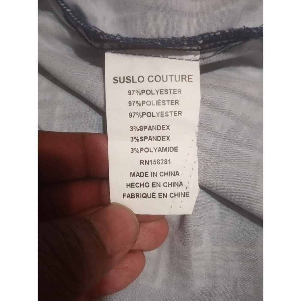 Suslo Couture Men’s Blue Geometric Short Sleeve Dress Button Shirt 5XL Brand New - Picture 12 of 15
